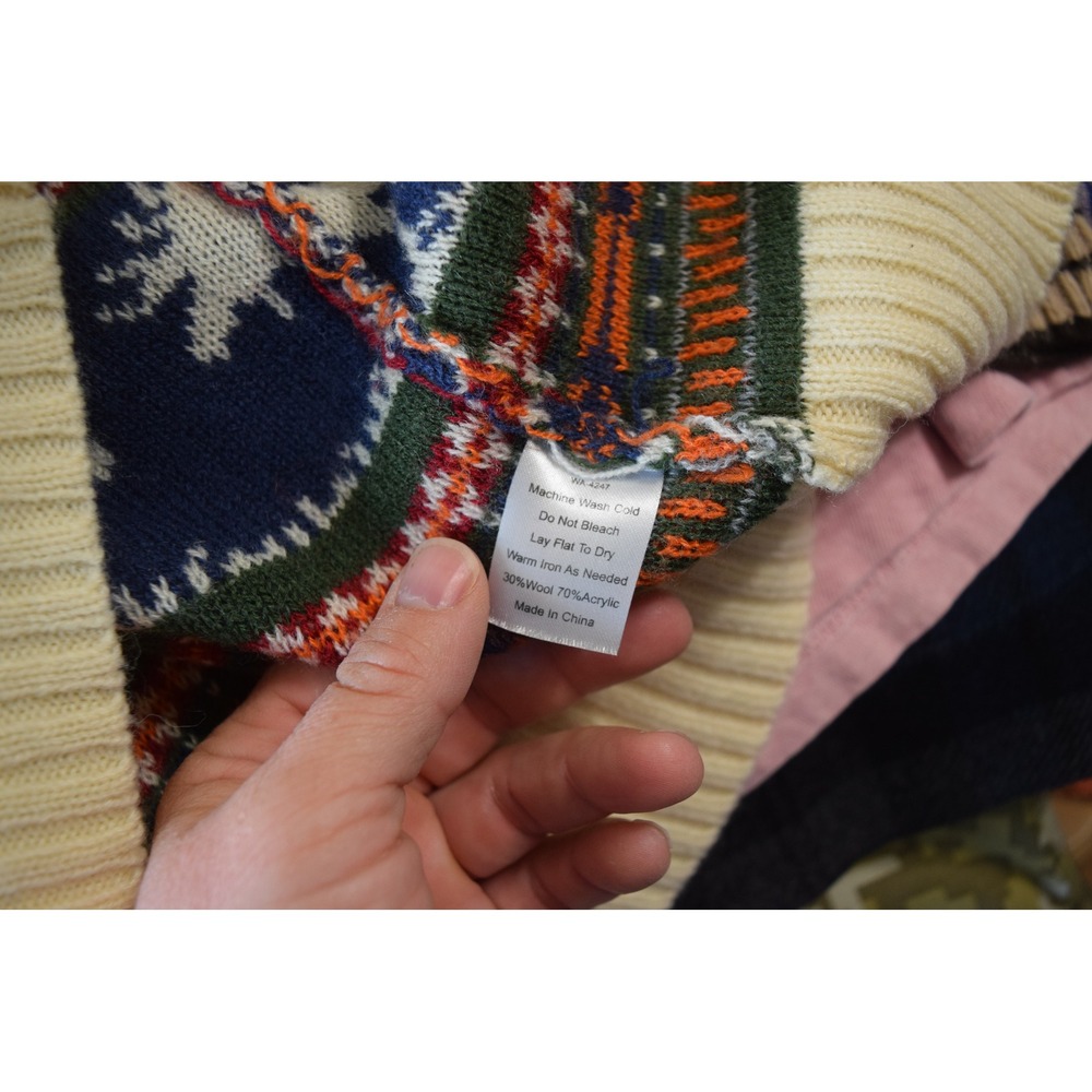 Kiel James Patrick Cozy Cabin Sweater Dress Medium Cream Fair Isle Moose - Picture 5 of 5
